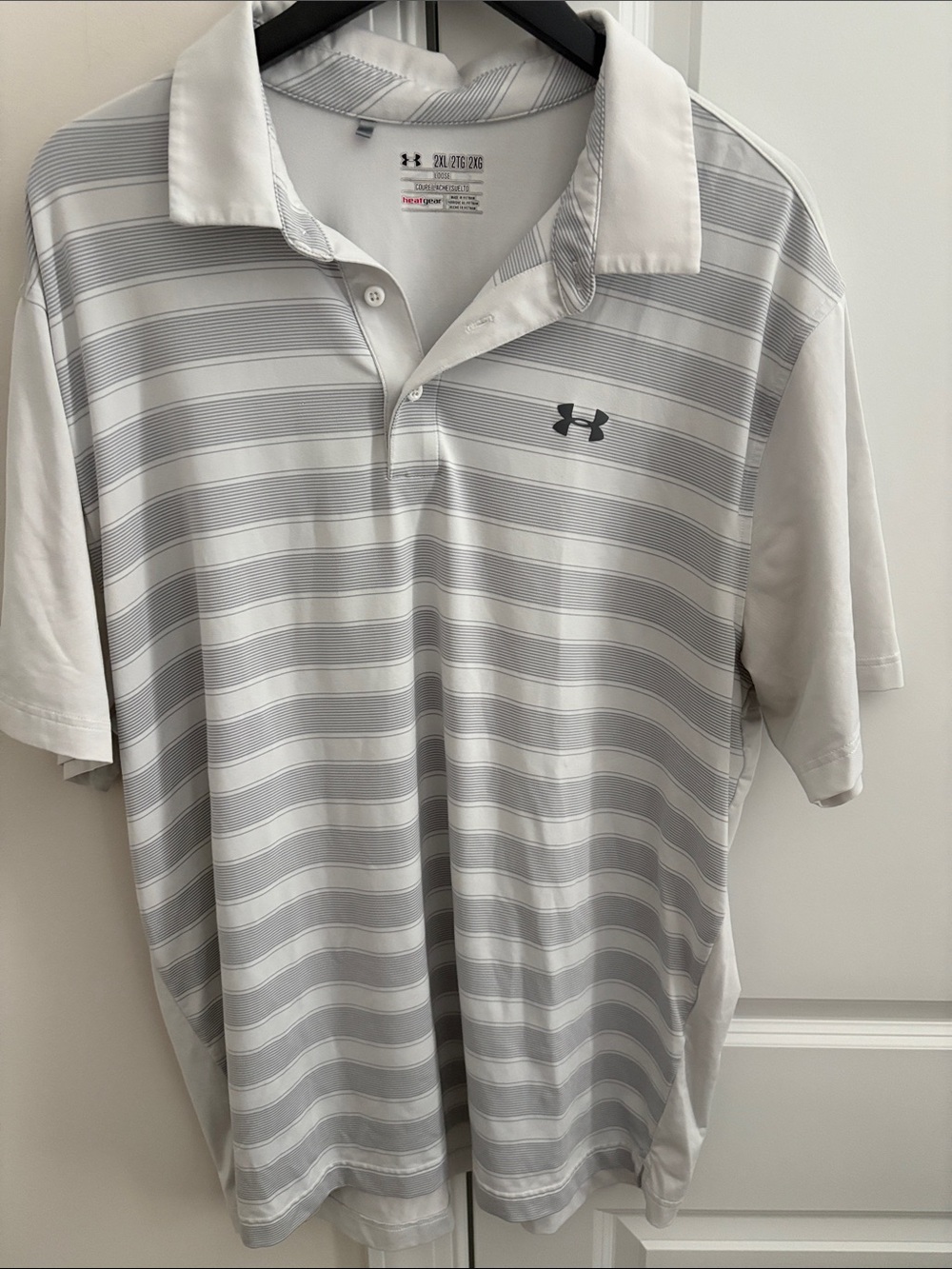 Under Armour Men’s White and Light Gray Striped Polo